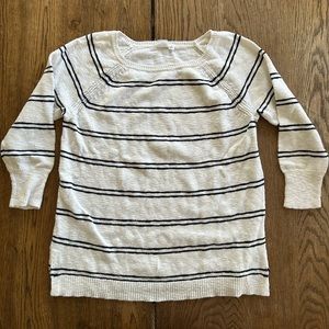 GAP White and Black Striped Boatneck Sweater, Size Medium